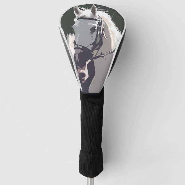 Stylized White Horse Head Sketch Golf Head Cover (Front)