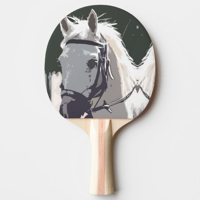 Stylized White Horse Head Sketch Ping Pong Paddle (Front)