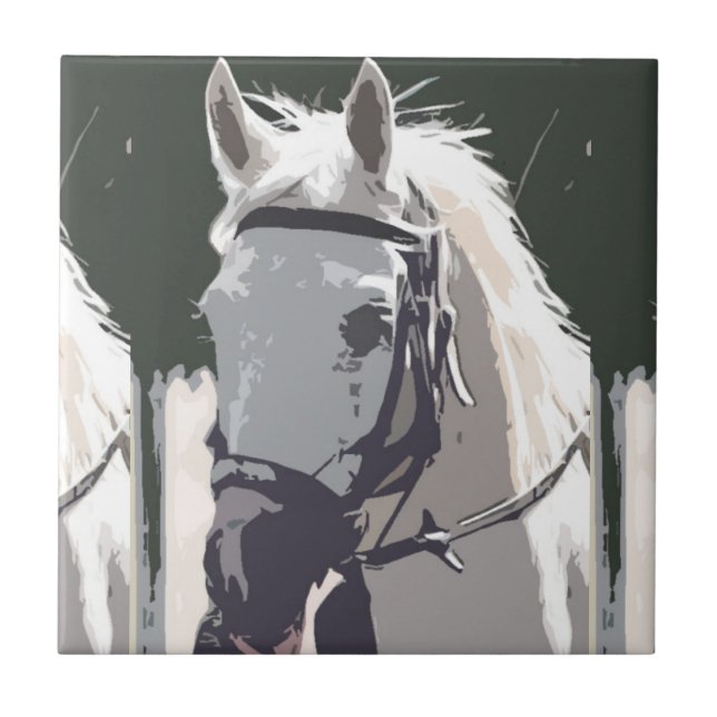 Stylized White Horse Head Sketch Tile (Front)