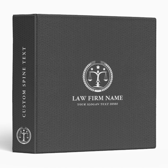 Stylized White Justice Logo, Black Leather Texture Binder (Front/Spine)