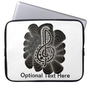 Stylized White on Black Treble Clef Music Doodle Laptop Sleeve