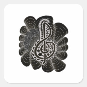 Stylized White on Black Treble Clef Music Doodle Square Sticker