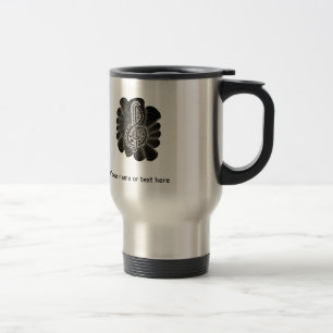 Stylized White on Black Treble Clef Music Doodle Travel Mug