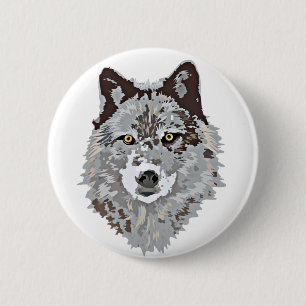 Stylized Wolf Head 2 Inch Round Button