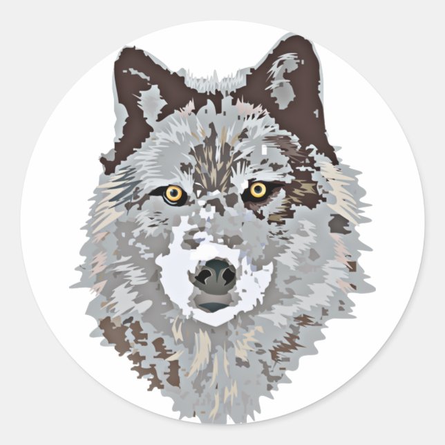 Stylized Wolf Head Classic Round Sticker (Front)