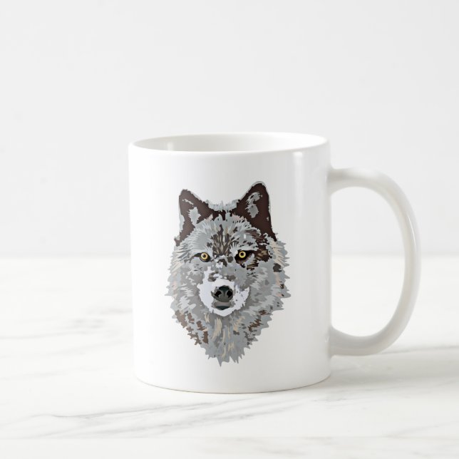 Stylized Wolf Head Coffee Mug (Right)