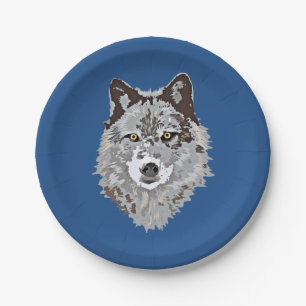 Stylized Wolf Head Paper Plate