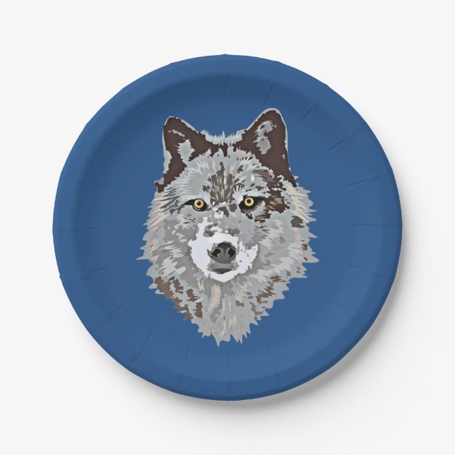 Stylized Wolf Head Paper Plate (Front)