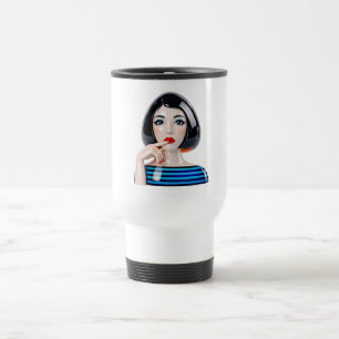 Stylized Woman With Red Lips Travel Mug
