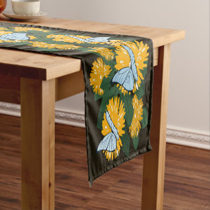 Stylized Yellow Dandelion Butterflies Brown Short Table Runner