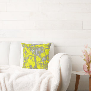 Stylized Yellow Grey Flowers Floral Throw Pillow