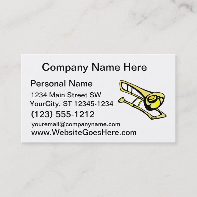 stylized yellow trombone graphic image business card (Front)