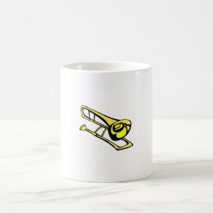 stylized yellow trombone graphic image coffee mug