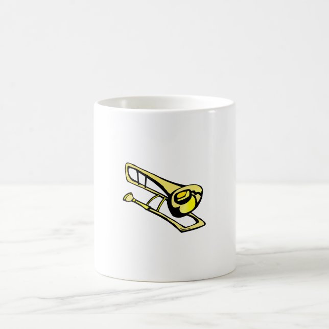 stylized yellow trombone graphic image coffee mug (Center)