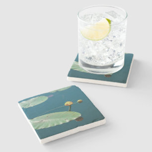Stylized Yellow Water Lily Flowers Plants Stone Coaster