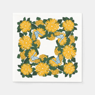 Stylized Yellow Wildflower Dandelion Butterflies Napkin