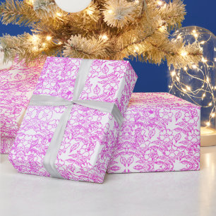 Styllish Watercolor pink Floral pattern on white Wrapping Paper