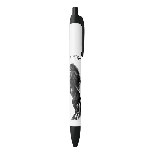 Stylo à cheval sauvage noir avec texte personnalis (Bas (Vertical))