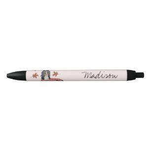 Stylo à encre noire monogramme rose chien