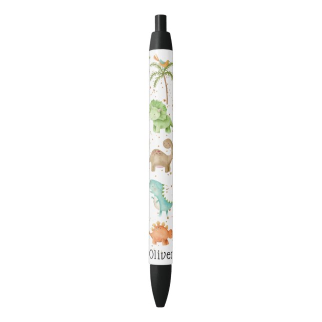 Stylo à encre noire pour enfants Dinosaures custom (devant Vertical)