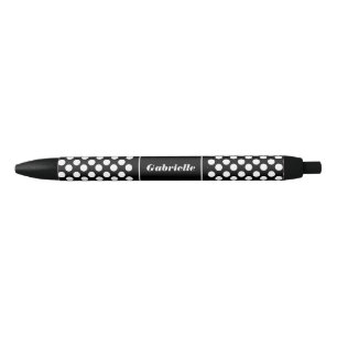 Stylo à points Polka noir et blanc personnalisé