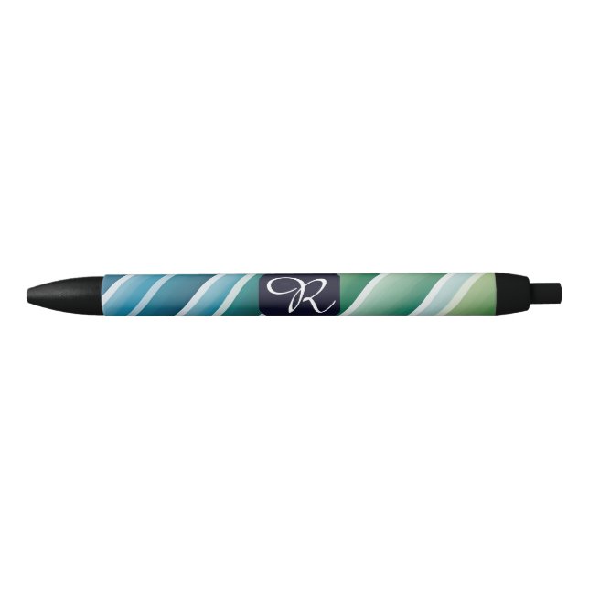 Stylo Abstrait Monogramme Personnalisé Bleu Vert (Devant)
