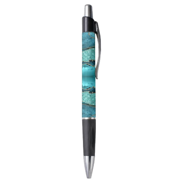 Stylo Agate Turquoise Blue Gold Parties scintillant Marb (Bas (Vertical))