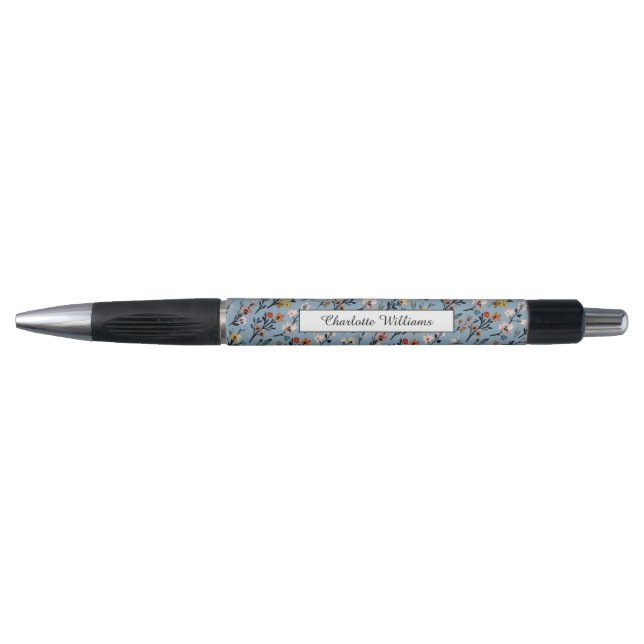 Stylo Aquarelle bleu rustique Boho doux Floral Personnal (Devant)