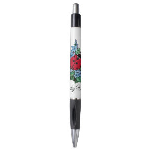 Stylo Aquarelle Cute Ladybird Avec Fleurs Bleues Sauvage