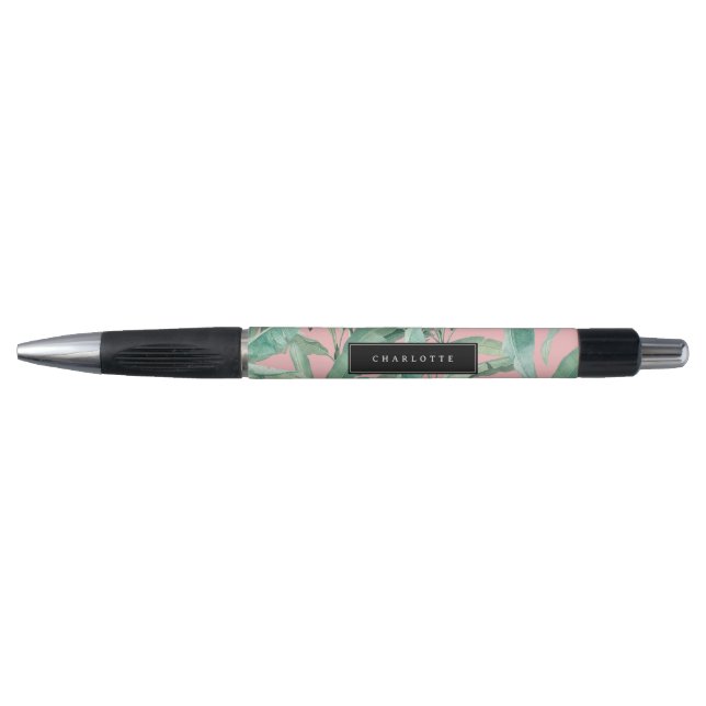 Stylo Aquarelle rose moderne Tropical Banana Palm Feuill (Devant)