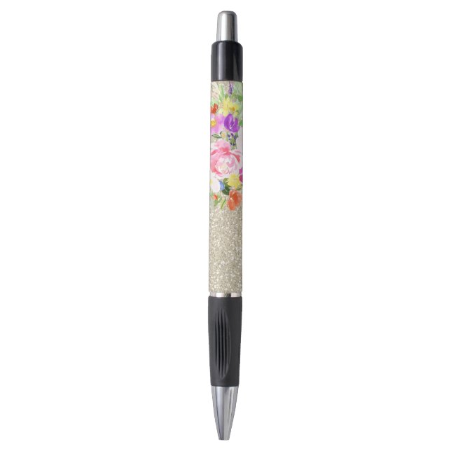 Stylo Aquarelle rose violet Floral or étincelle (Devant (Vertical))