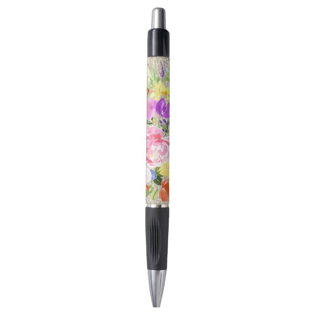 Stylo Aquarelle rose violet Floral or étincelle (Devant (Vertical))