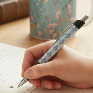 Stylo Archive Florale À Rayures Bleues Personnalisée