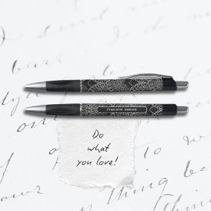 Stylo Art Déco Antracite Noir Blanc Peacock Motif