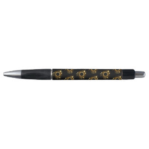 Stylo Bannière ronde avec étoiles or sur noir
