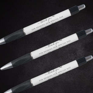 Stylo Black white script coeur mariage merci