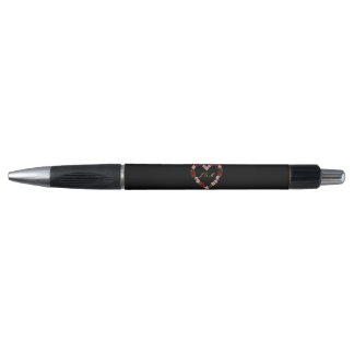 Stylo Black with a pink and red floral heart