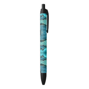 Stylo Bleu Agate Turquoise Blue Gold Parties scintillant Marb