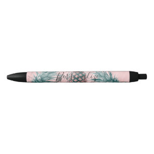 Stylo Bleu Ananas & marbre rose Swirl moderne Tropical Chic
