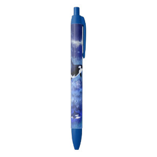 Stylo Bleu Baleines tueuses en Pleine lune - Dessin artistiqu