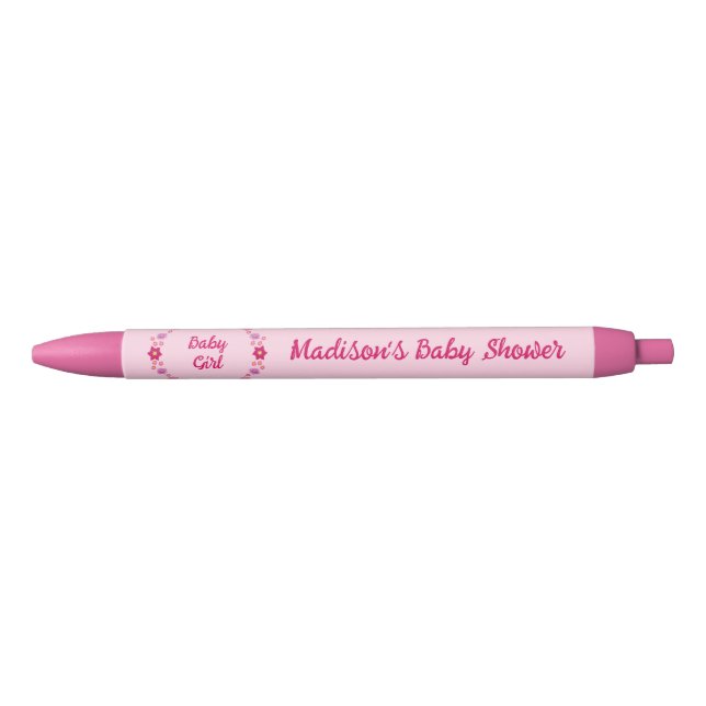 Stylo Bleu Bébé rose Baby shower papillons et fleurs (Devant)