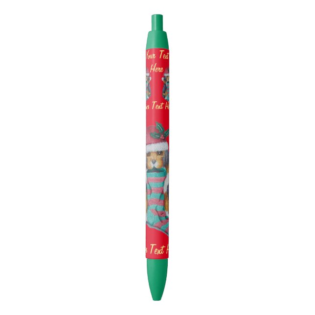Stylo Bleu chien de chiot noir et brun pour Noël (devant Vertical)