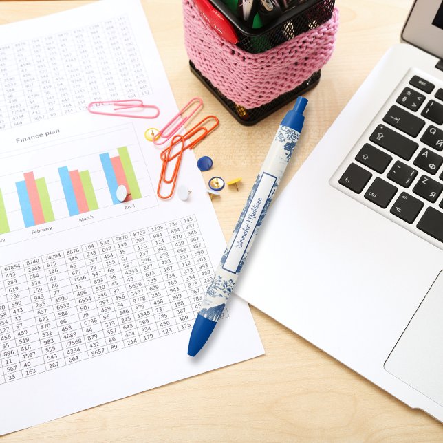 Stylo Bleu Chinoiserie blanche foncée inspirée par l'Asie (Créateur téléchargé)