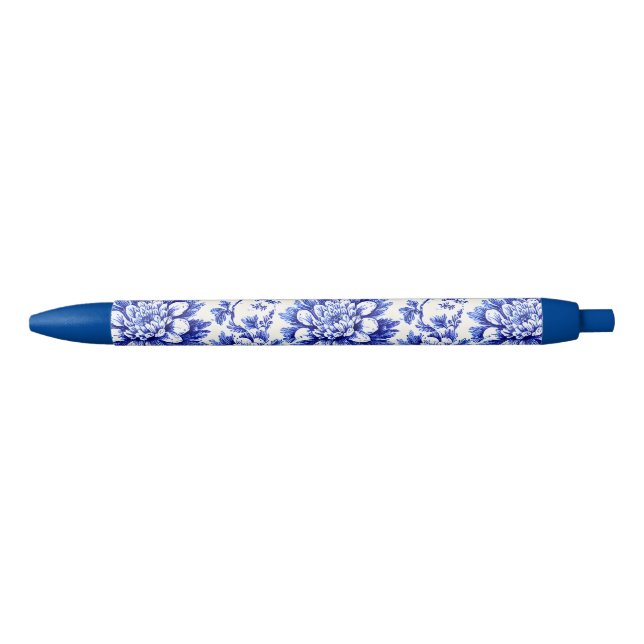 Stylo Bleu Chrysanthème bleu et blanc Décor champêtre françai (Devant)