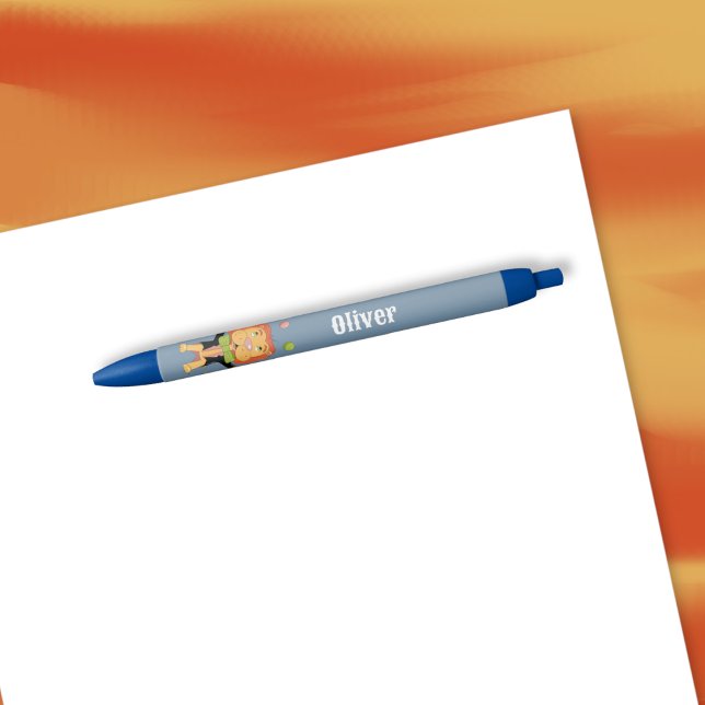Stylo Bleu Circus Juggling Lion Blue Kid Personalized Pen (Fun circus juggling lion kid personalized blue pen . )