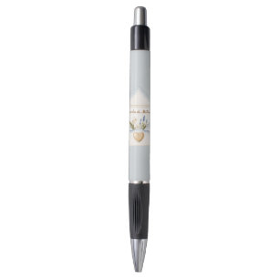 Stylo Bleu Clair Crème Enveloppe Cœur Floral Français