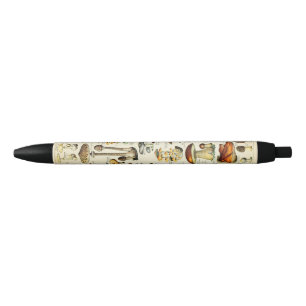 Stylo Bleu Cottagecore Champignons Naturaliste Vintage