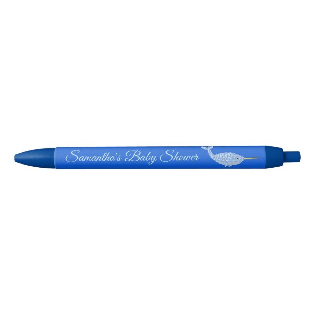 Stylo Bleu Cute Blue Baby Boy Narwhal Baby shower personnalis (Devant)