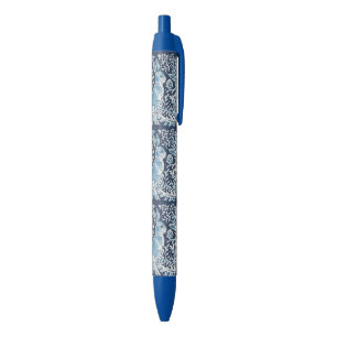 Stylo Bleu Delft Blue Blanc Lapin Lapin Motif Floral Carreau