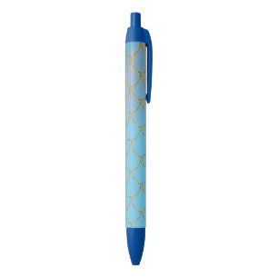 Stylo Bleu Écailles de sirène iridescentes bleu et or à paill